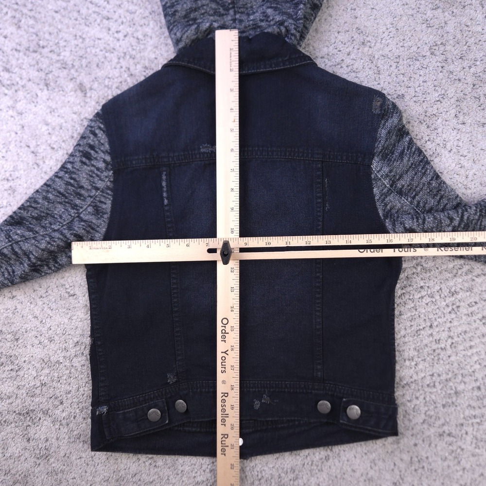 Free People Denim Jacket Womens XS Hoodie Vest Black Gray Biker Moto Button Up - Picture 10 of 12
